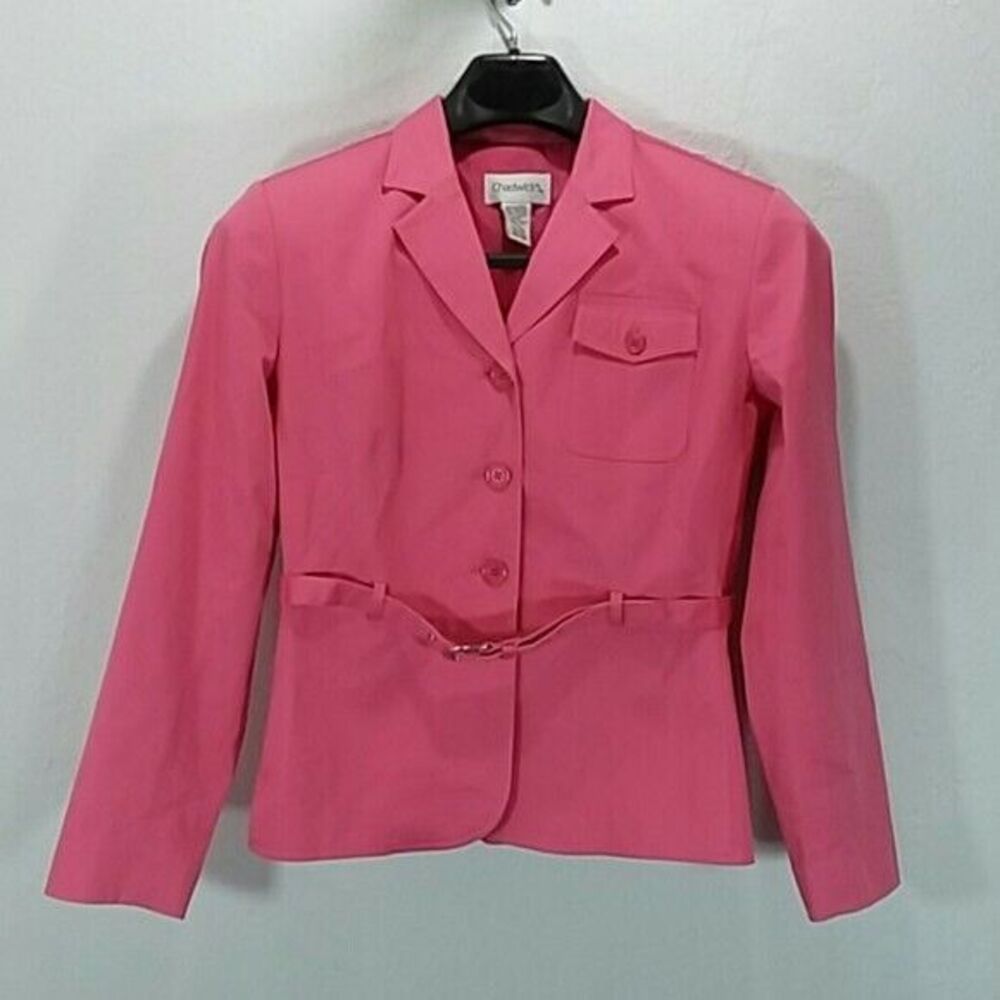Chadwicks womens size 10 petite pink belted jacket pre owned